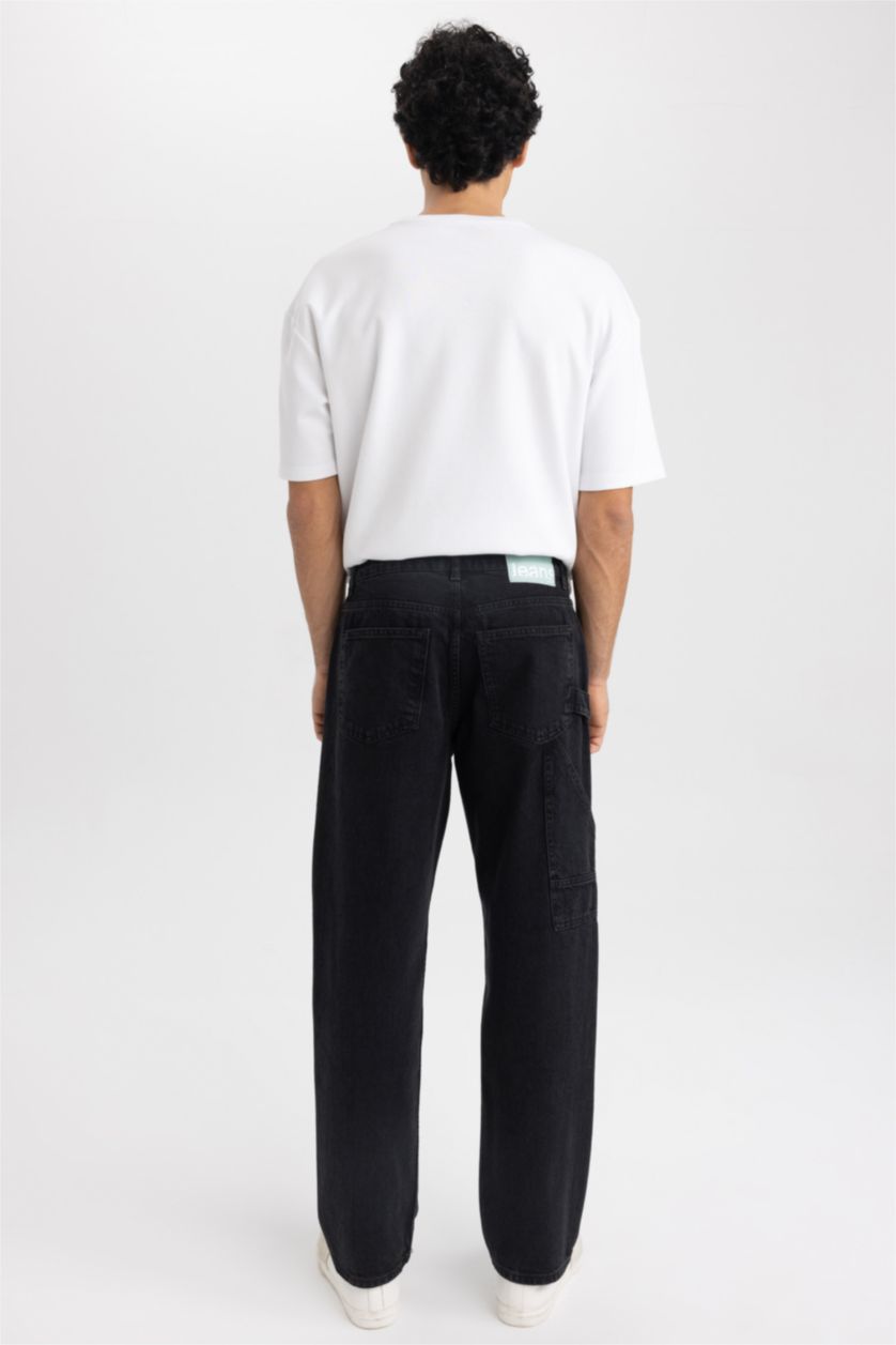 رجال أسود بنطلون جينز وايد ليج