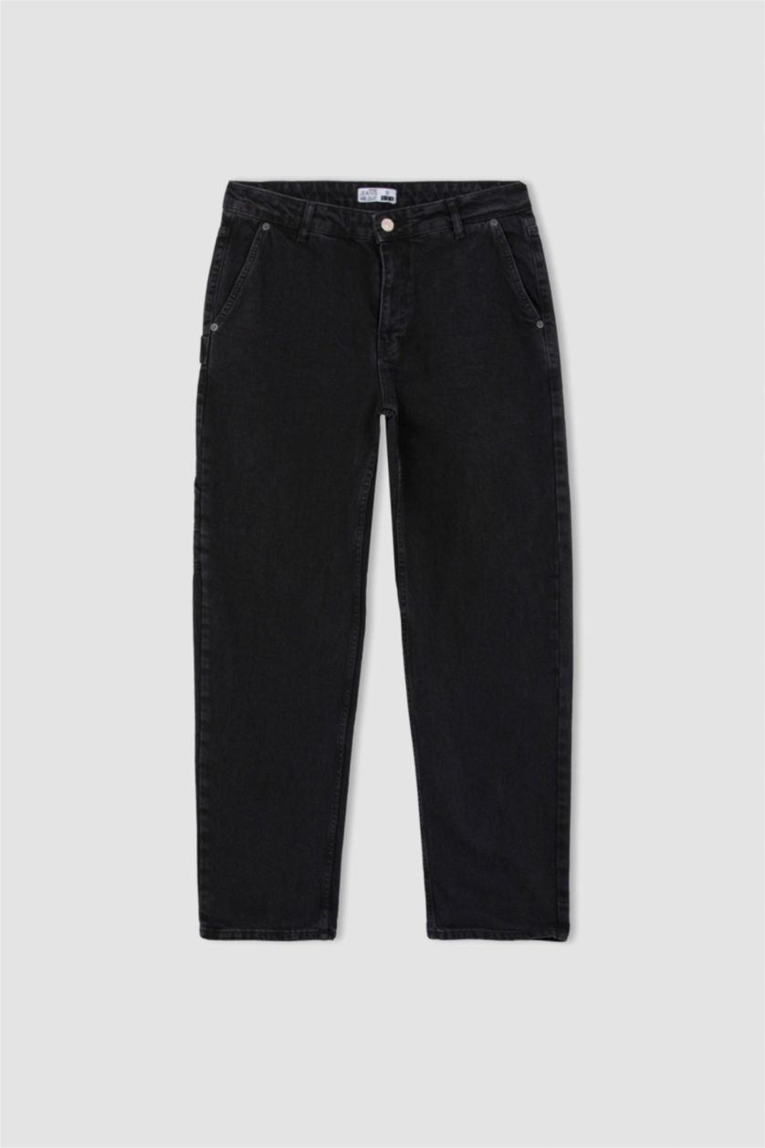 رجال أسود بنطلون جينز وايد ليج