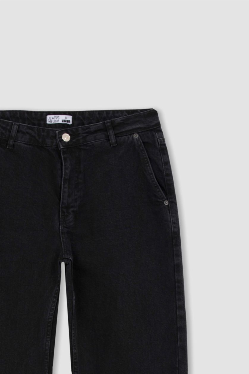 رجال أسود بنطلون جينز وايد ليج