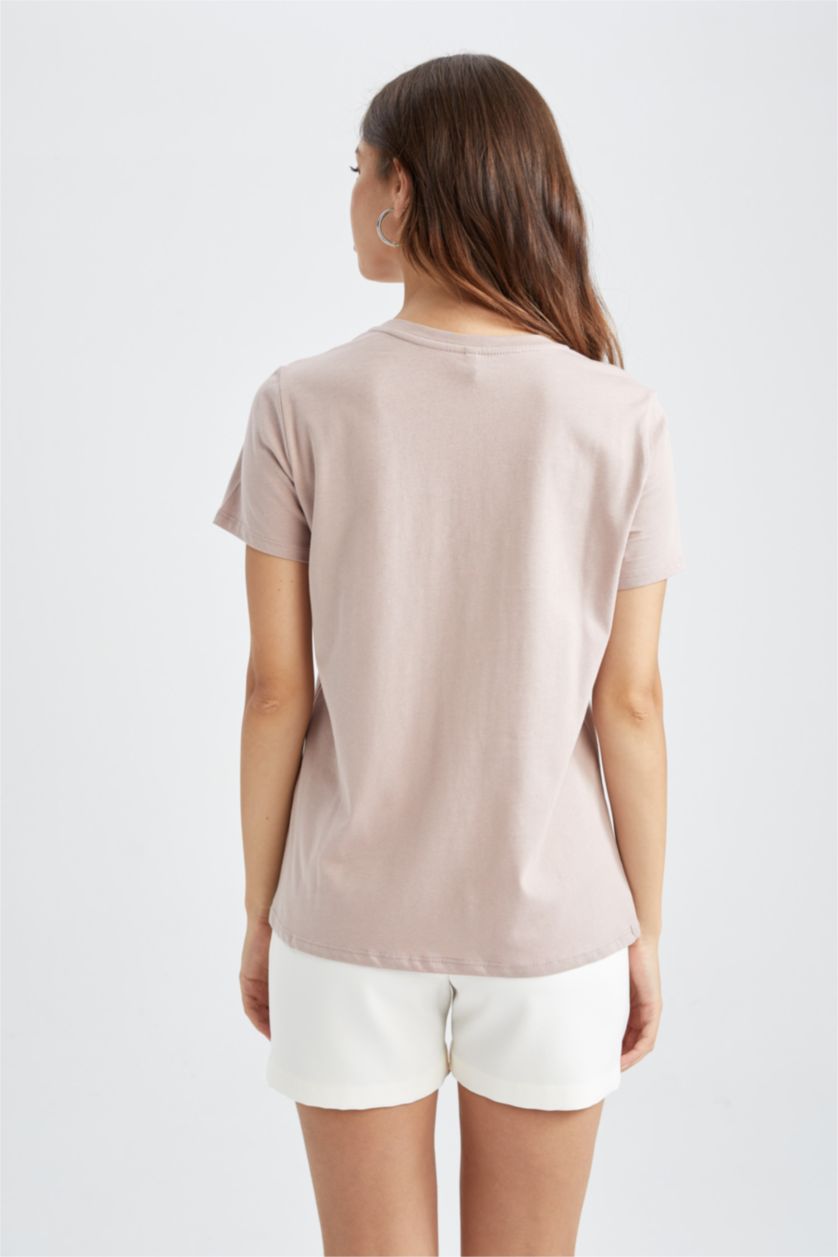 نساء وردي فاتح Regular Fit Cotton Short Sleeve T-Shirt