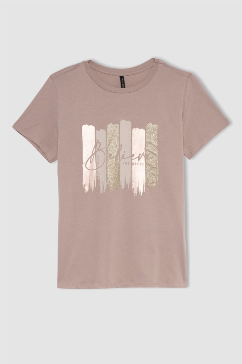 نساء وردي فاتح Regular Fit Cotton Short Sleeve T-Shirt