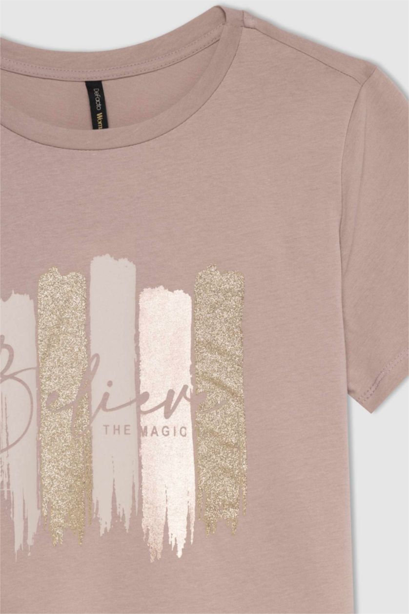 نساء وردي فاتح Regular Fit Cotton Short Sleeve T-Shirt