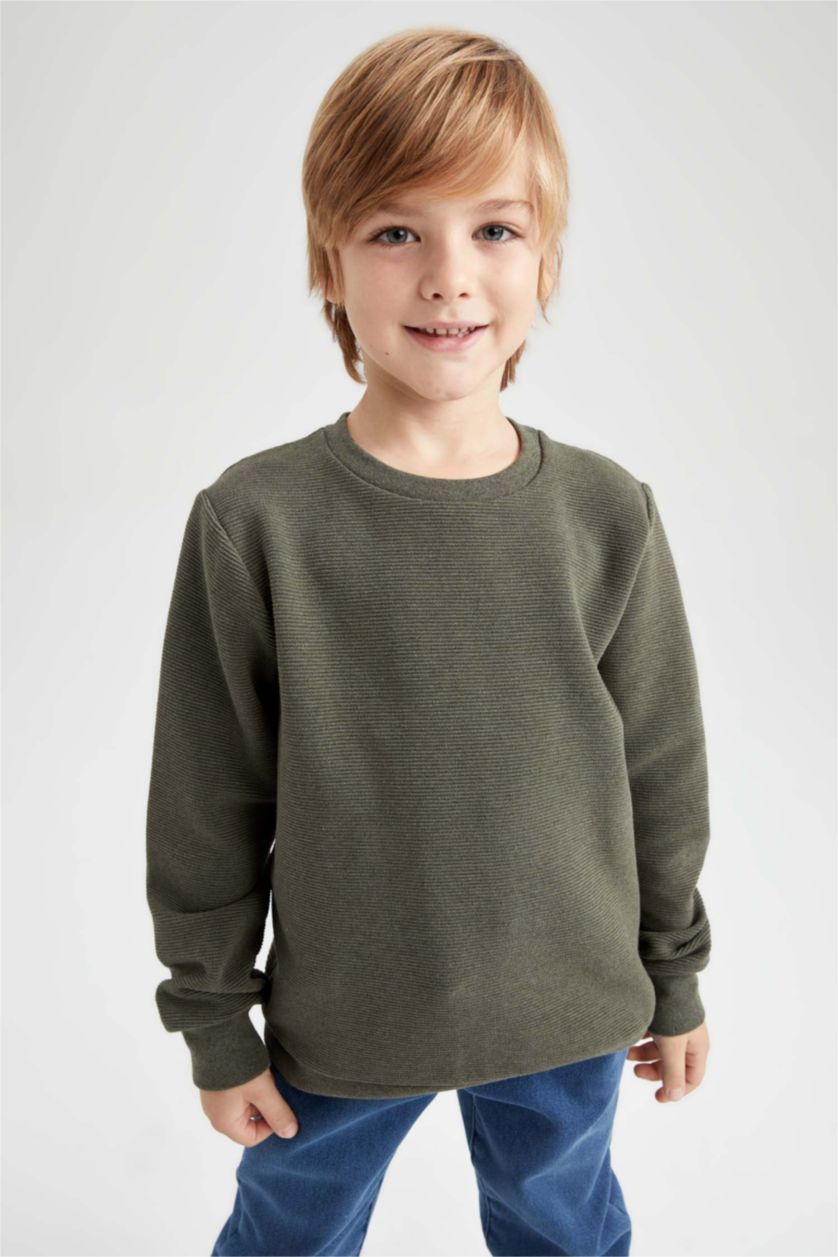BOYS & TEENS Khaki Boy Regular Fit Crew Neck Reversible Sweatshirt