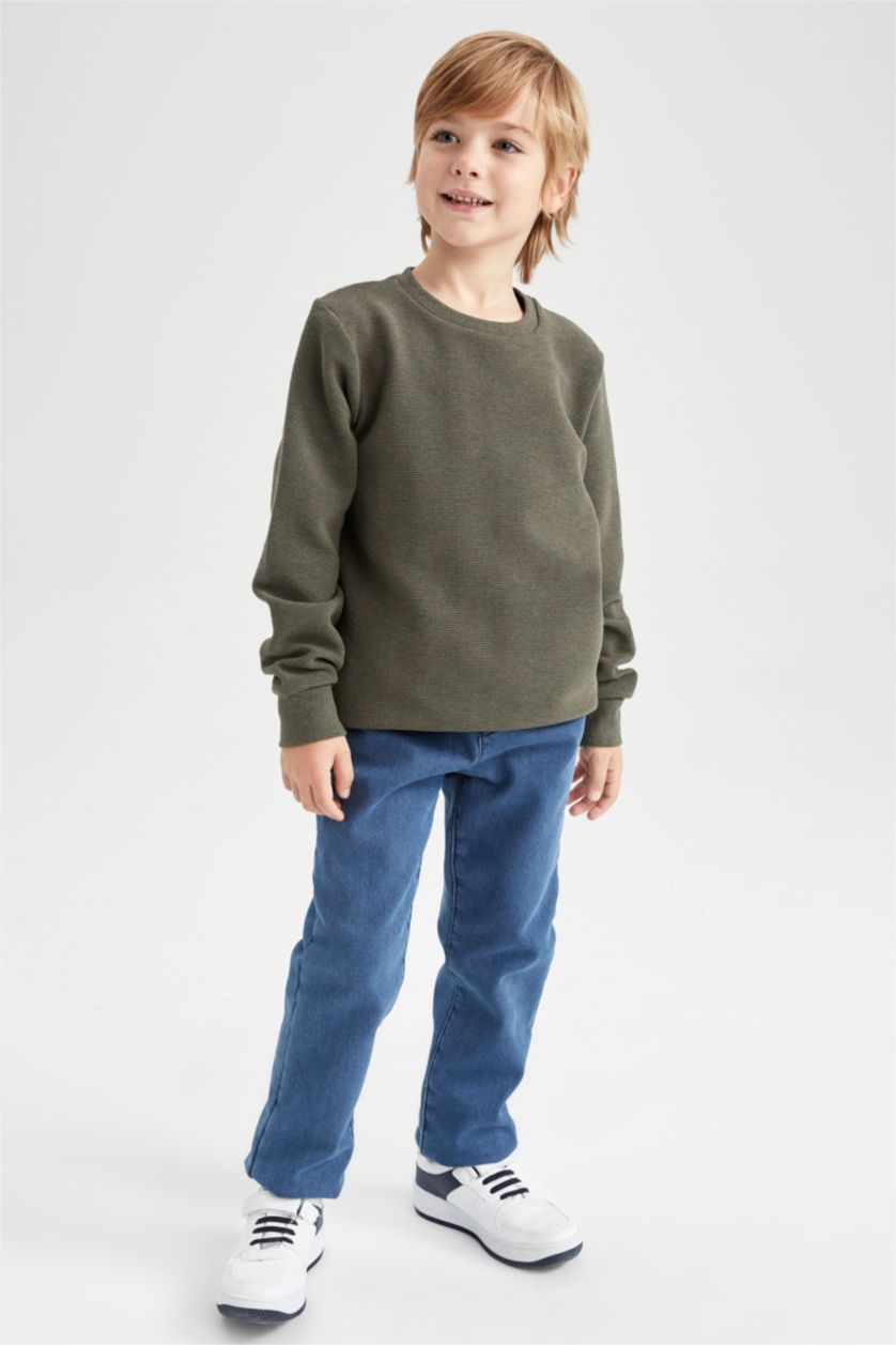 BOYS & TEENS Khaki Boy Regular Fit Crew Neck Reversible Sweatshirt