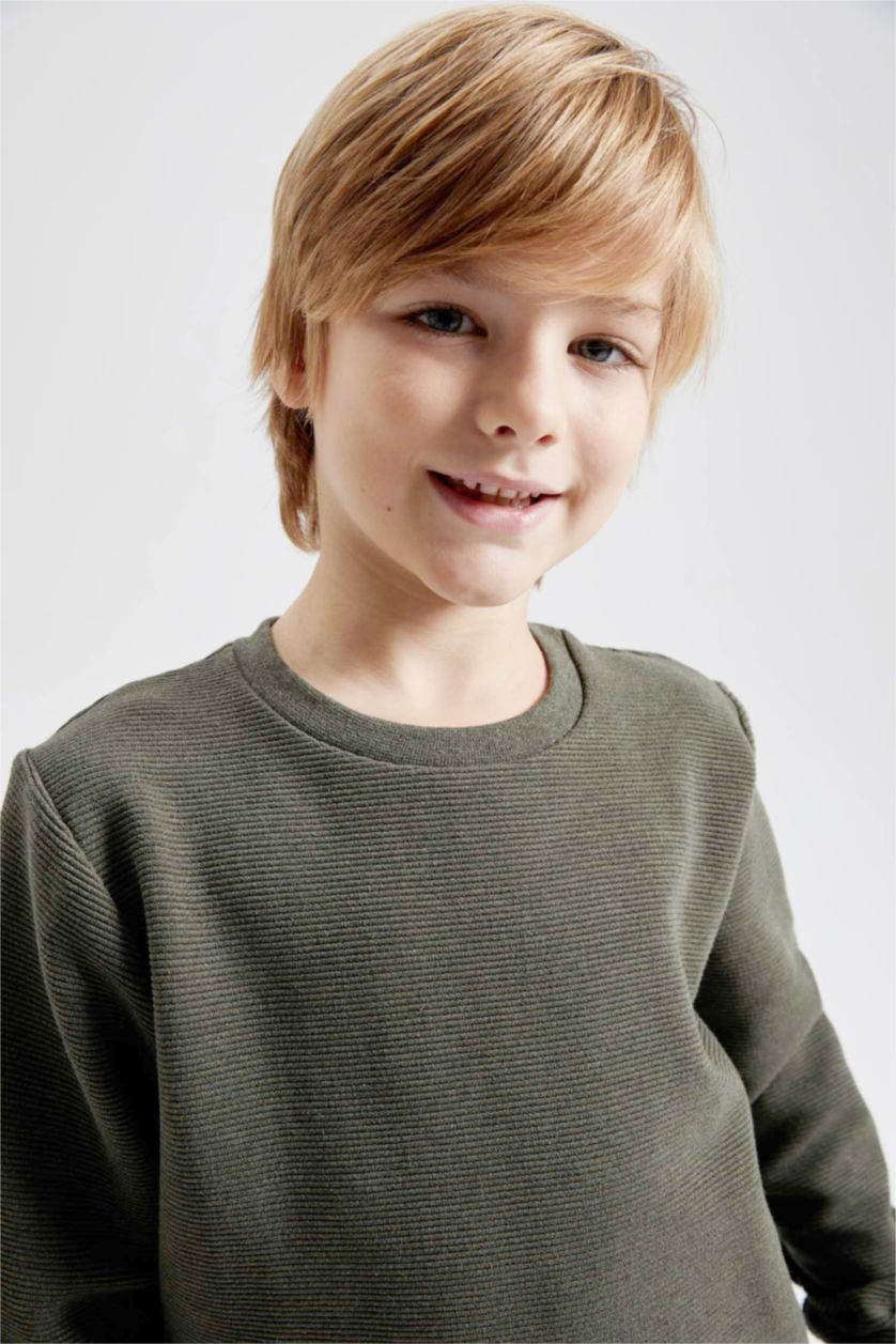 BOYS & TEENS Khaki Boy Regular Fit Crew Neck Reversible Sweatshirt