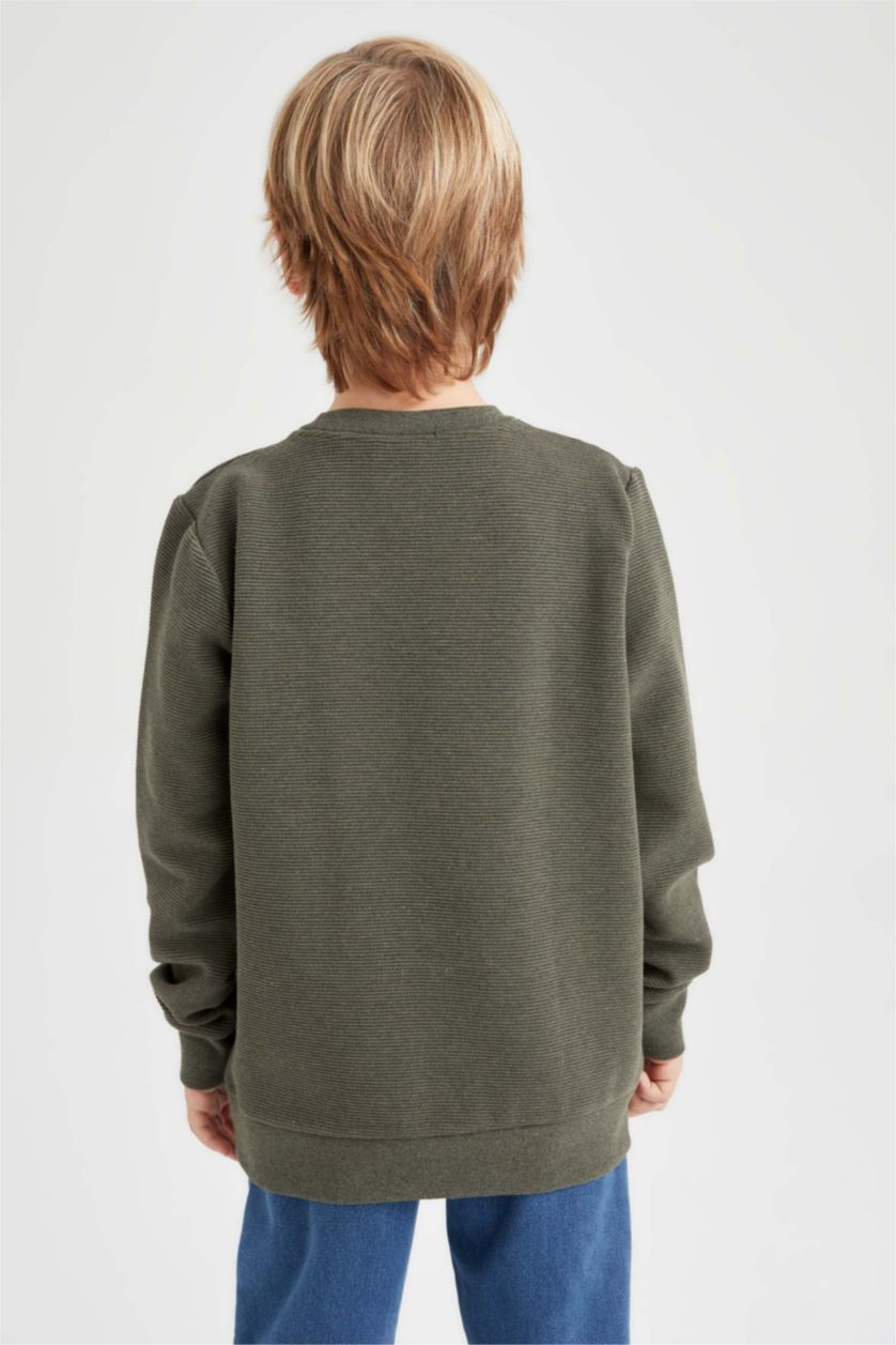 BOYS & TEENS Khaki Boy Regular Fit Crew Neck Reversible Sweatshirt