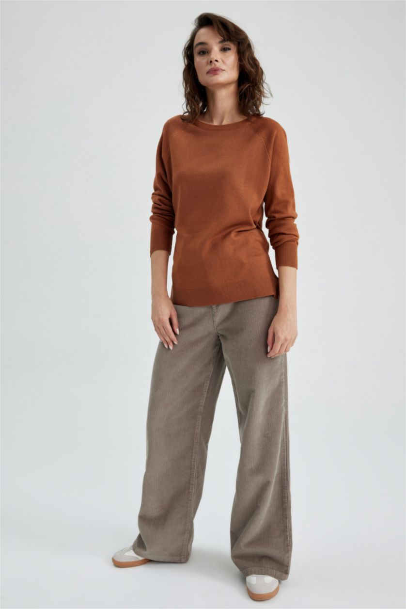 Kadın Vizon Geniş Paça Fitilli Kadife %100 Pamuk Pantolon