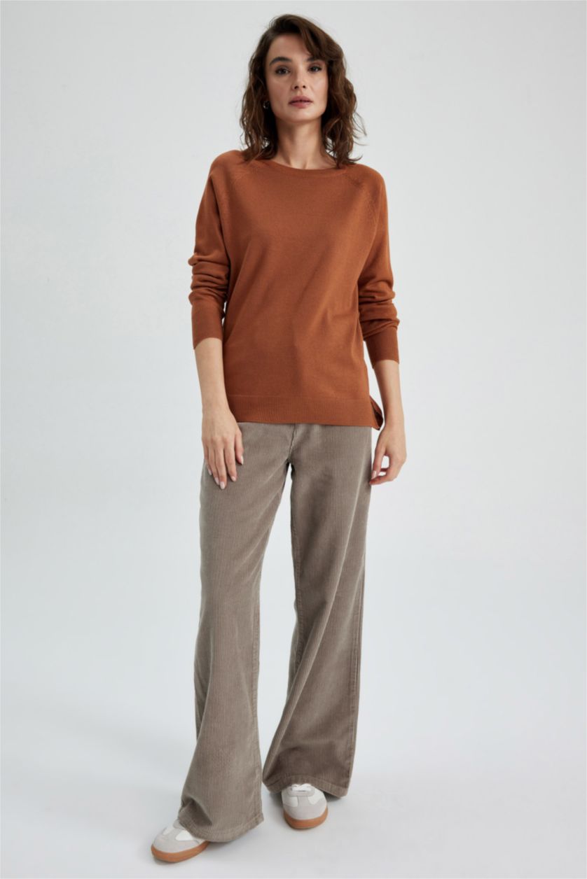 Kadın Vizon Geniş Paça Fitilli Kadife %100 Pamuk Pantolon