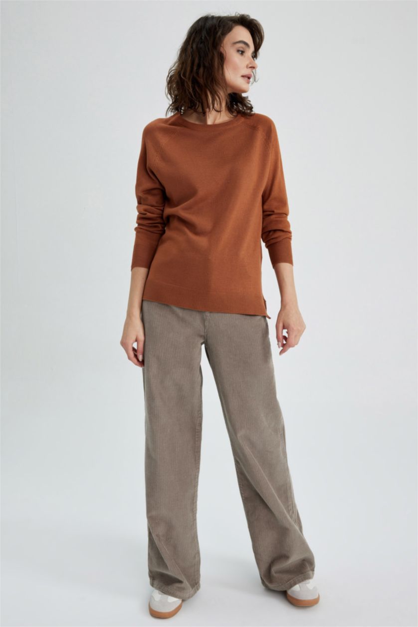 Kadın Vizon Geniş Paça Fitilli Kadife %100 Pamuk Pantolon