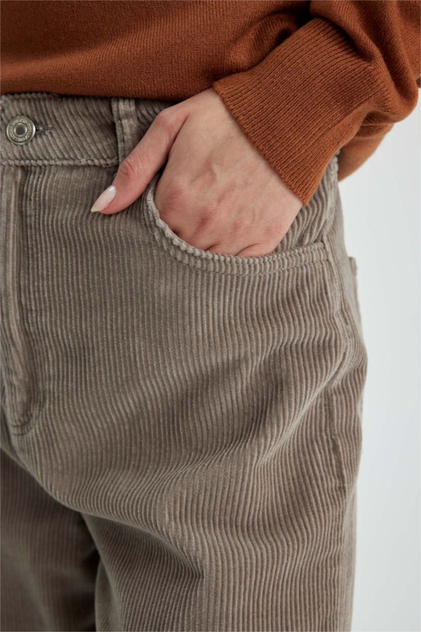 Kadın Vizon Geniş Paça Fitilli Kadife %100 Pamuk Pantolon