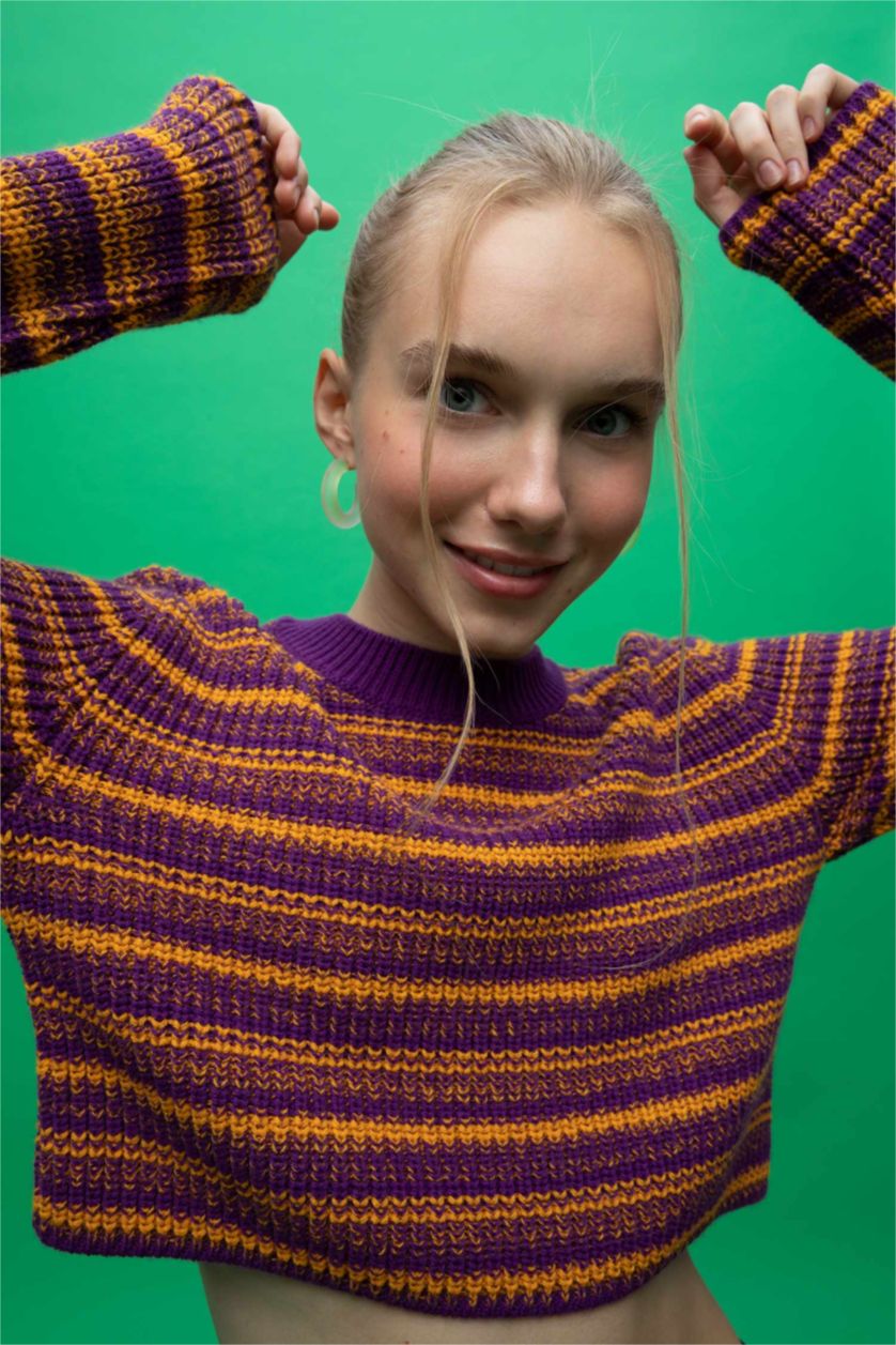 FEMME Violet Pull Tricot coupe régulière à Col de Vélo