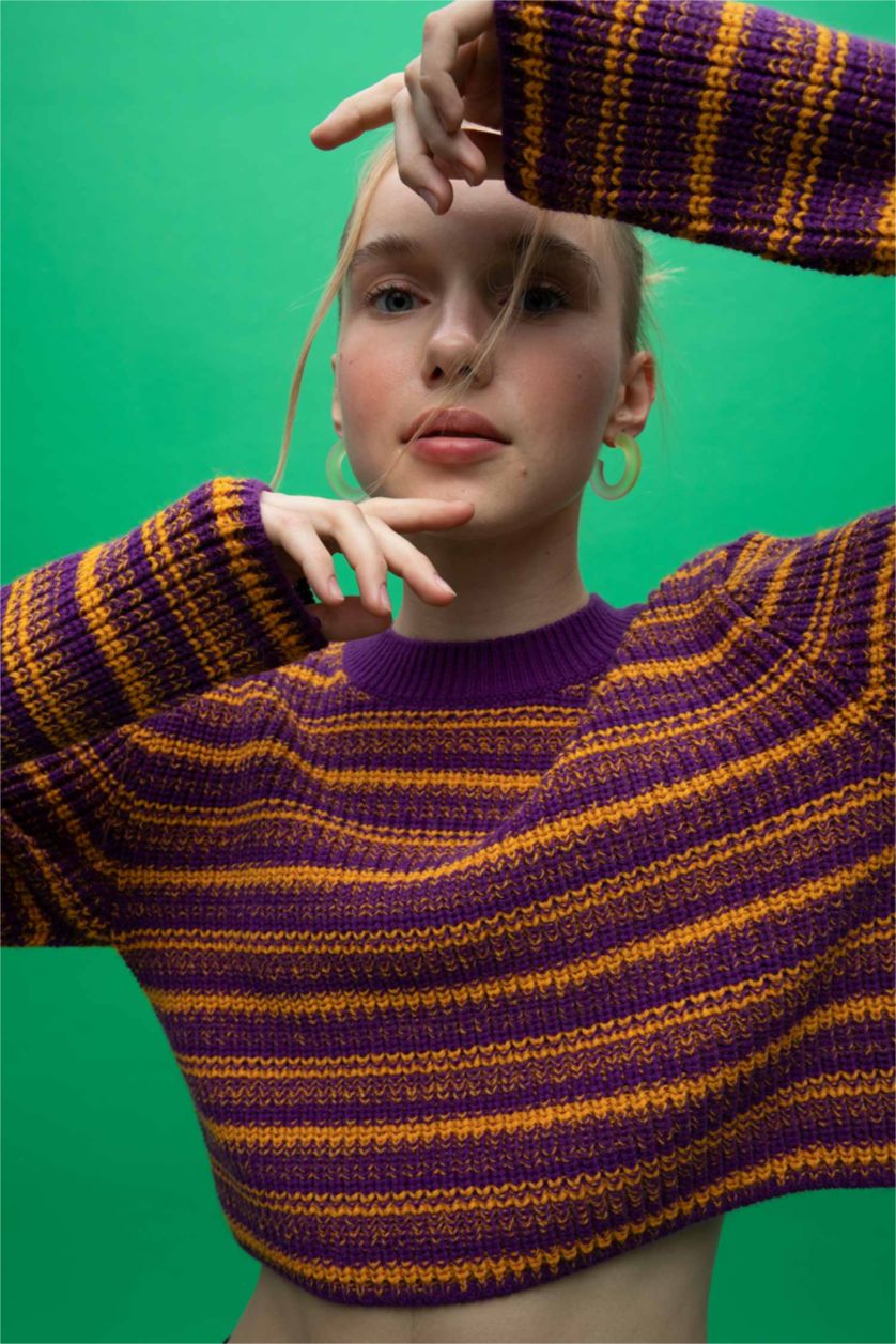 FEMME Violet Pull Tricot coupe régulière à Col de Vélo