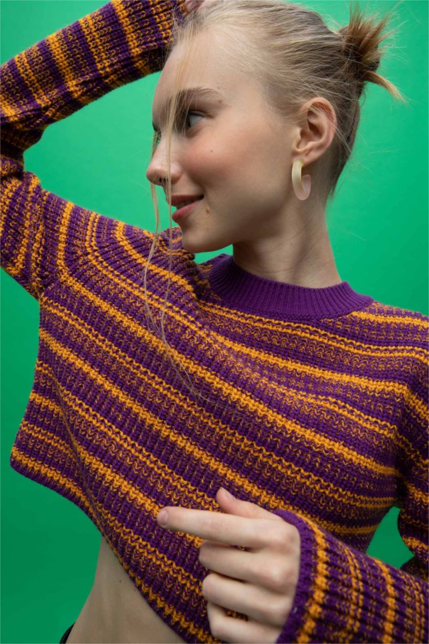 FEMME Violet Pull Tricot coupe régulière à Col de Vélo