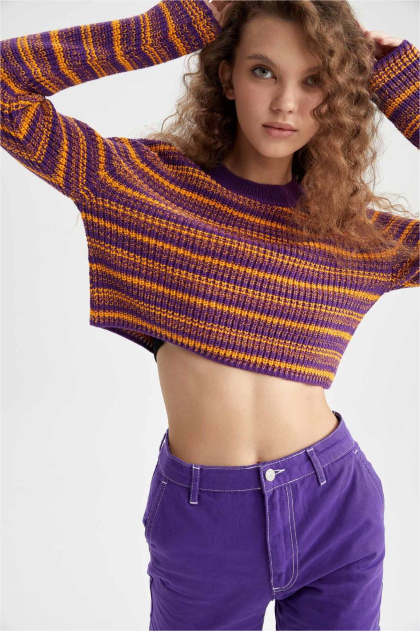 FEMME Violet Pull Tricot coupe régulière à Col de Vélo