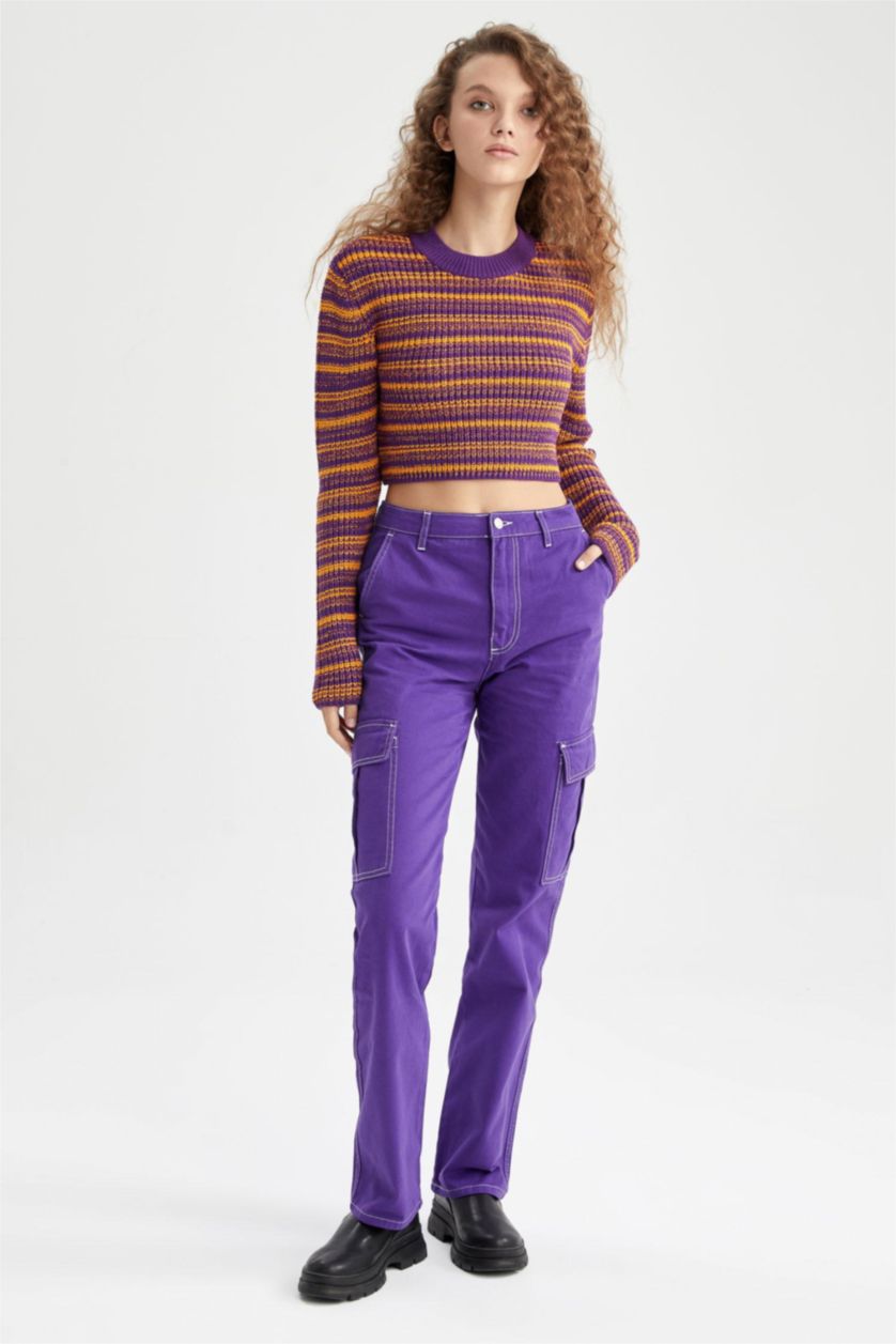 FEMME Violet Pull Tricot coupe régulière à Col de Vélo