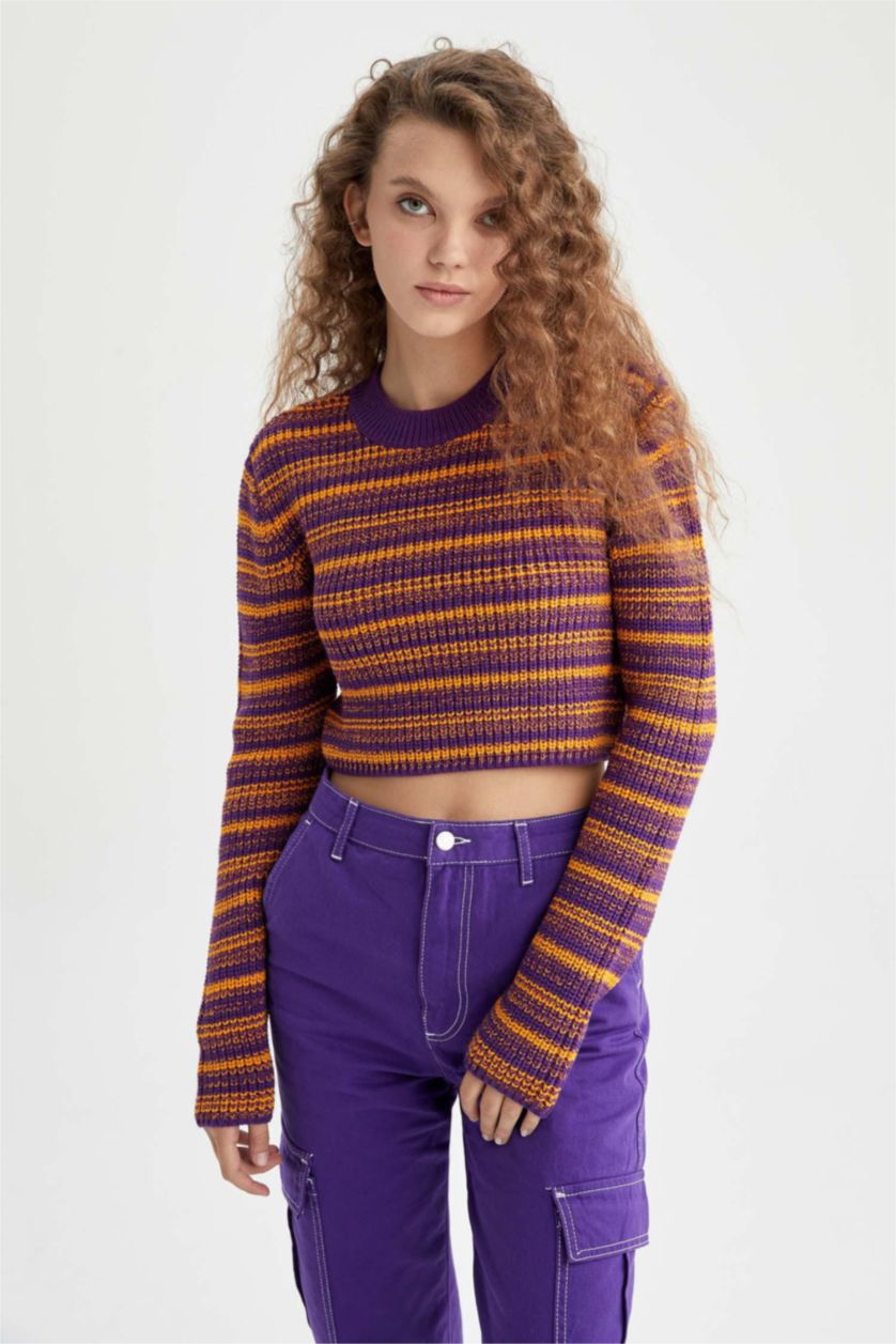 FEMME Violet Pull Tricot coupe régulière à Col de Vélo