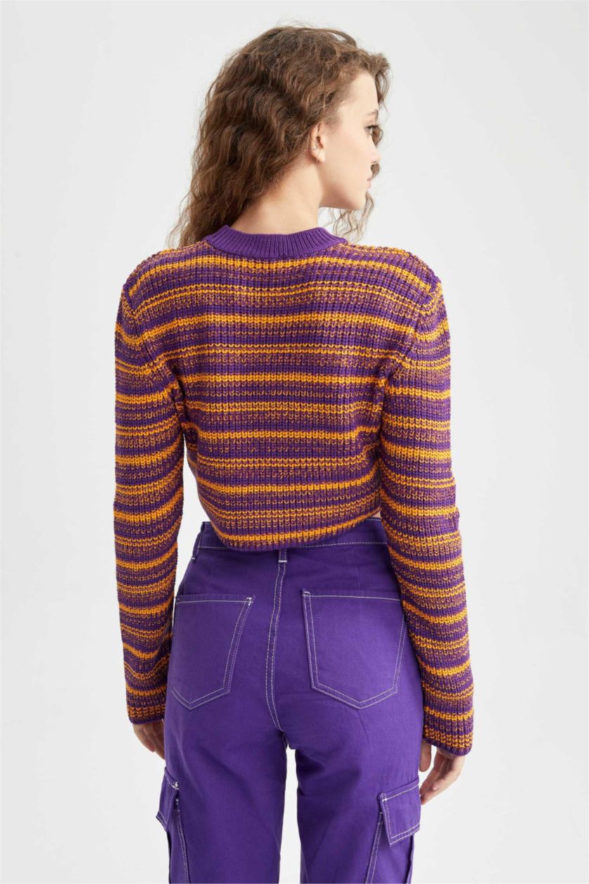 FEMME Violet Pull Tricot coupe régulière à Col de Vélo