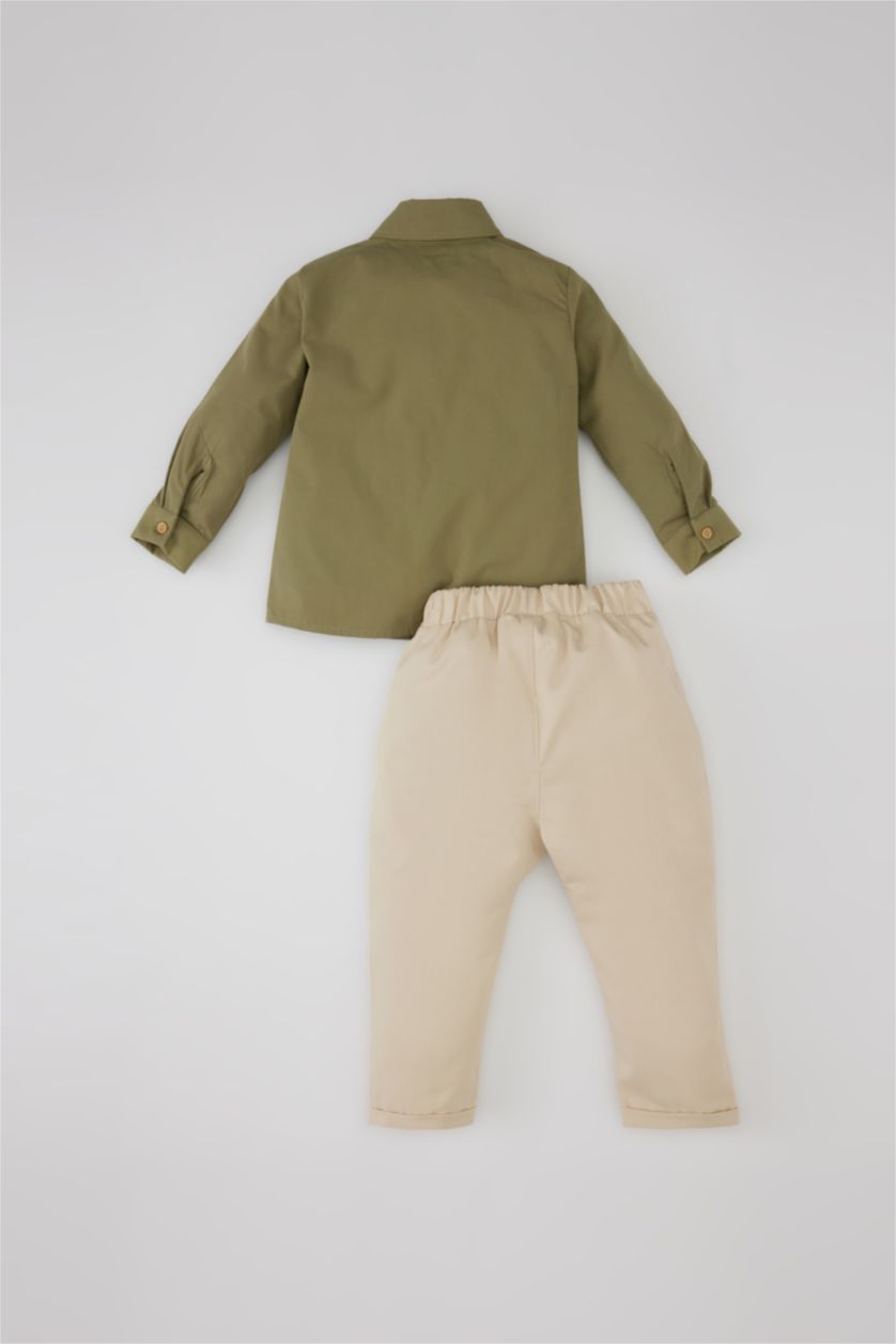 BÉBÉ GARÇON Kaki Clair Ensemble Chemise à manches longues et pantalon en twill pour bébé garçon