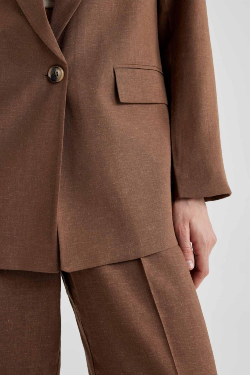WOMAN Brown Oversize Fit Linen Blended Blazer
