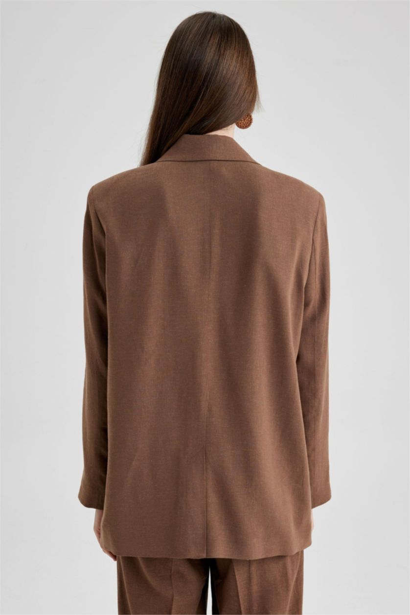 WOMAN Brown Oversize Fit Linen Blended Blazer