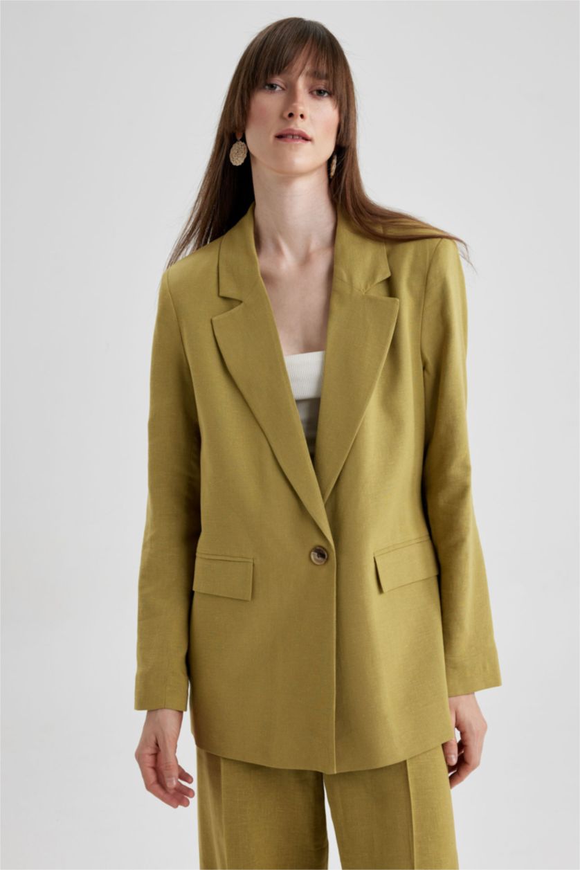 Haki Kadın Oversıze Keten Karışımlı Blazer Ceket 2786065 | DeFacto