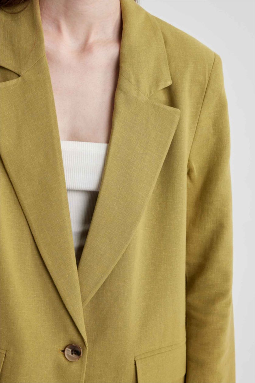 Haki Kadın Oversıze Keten Karışımlı Blazer Ceket 2786065 | DeFacto