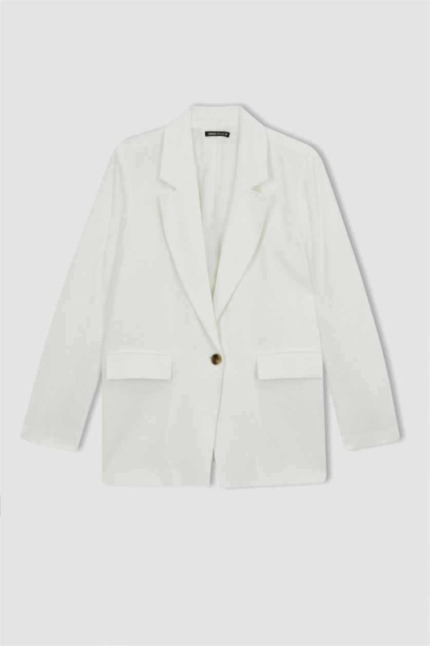 حريمي اوف وايت بليزر ابيض من مزيج الكتان اوفر سايز