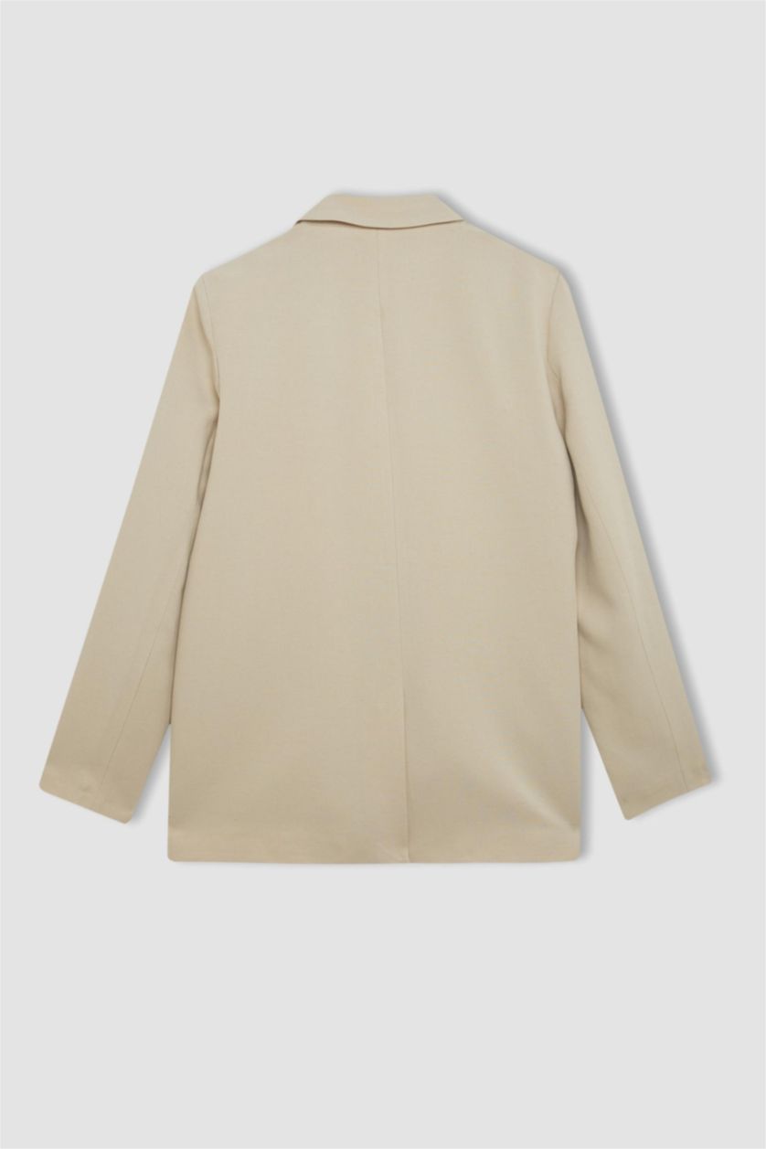 حريمي اللون الحجري جاكيت بليزر اوفر سايز من مزيج الكتان