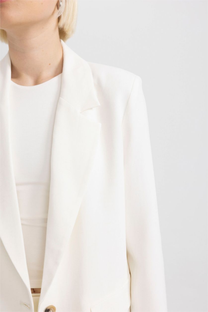 حريمي بيج فاتح جاكيت بليزر اوفر سايز ممزوج بالكتان