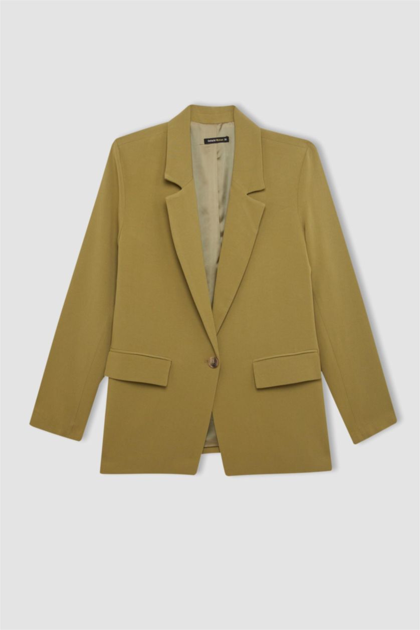 حريمي كاكي جاكيت بليزر كاكي اوفر سايز ممزوج بالكتان