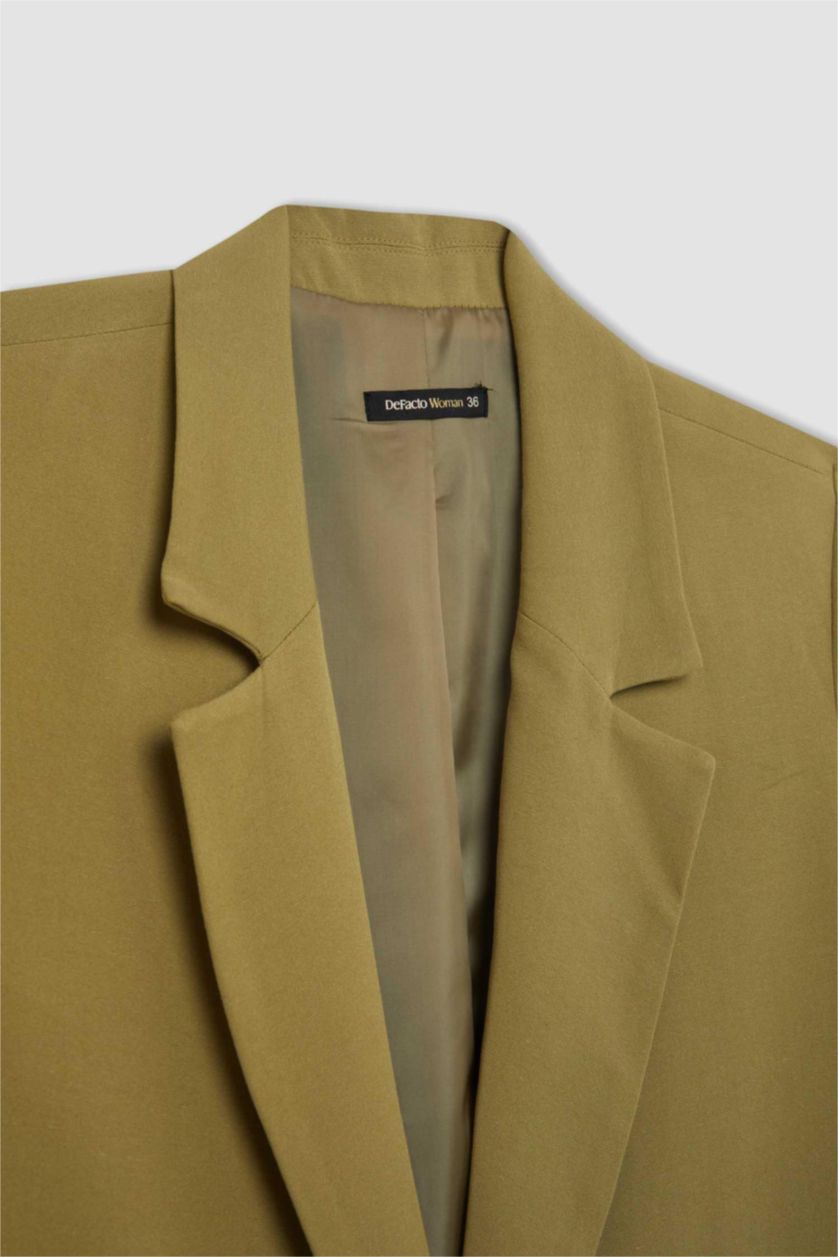 حريمي كاكي جاكيت بليزر كاكي اوفر سايز ممزوج بالكتان