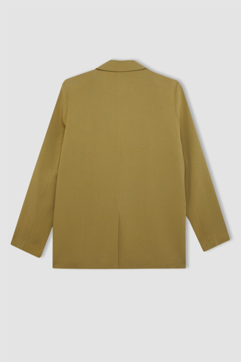 حريمي كاكي جاكيت بليزر كاكي اوفر سايز ممزوج بالكتان