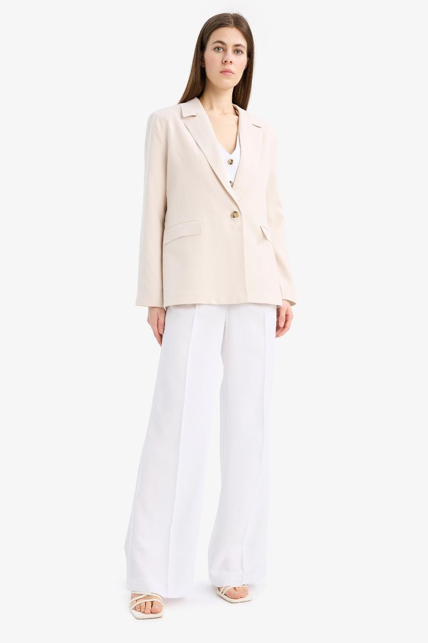 Kadın Taş Oversıze Keten Karışımlı Blazer Ceket