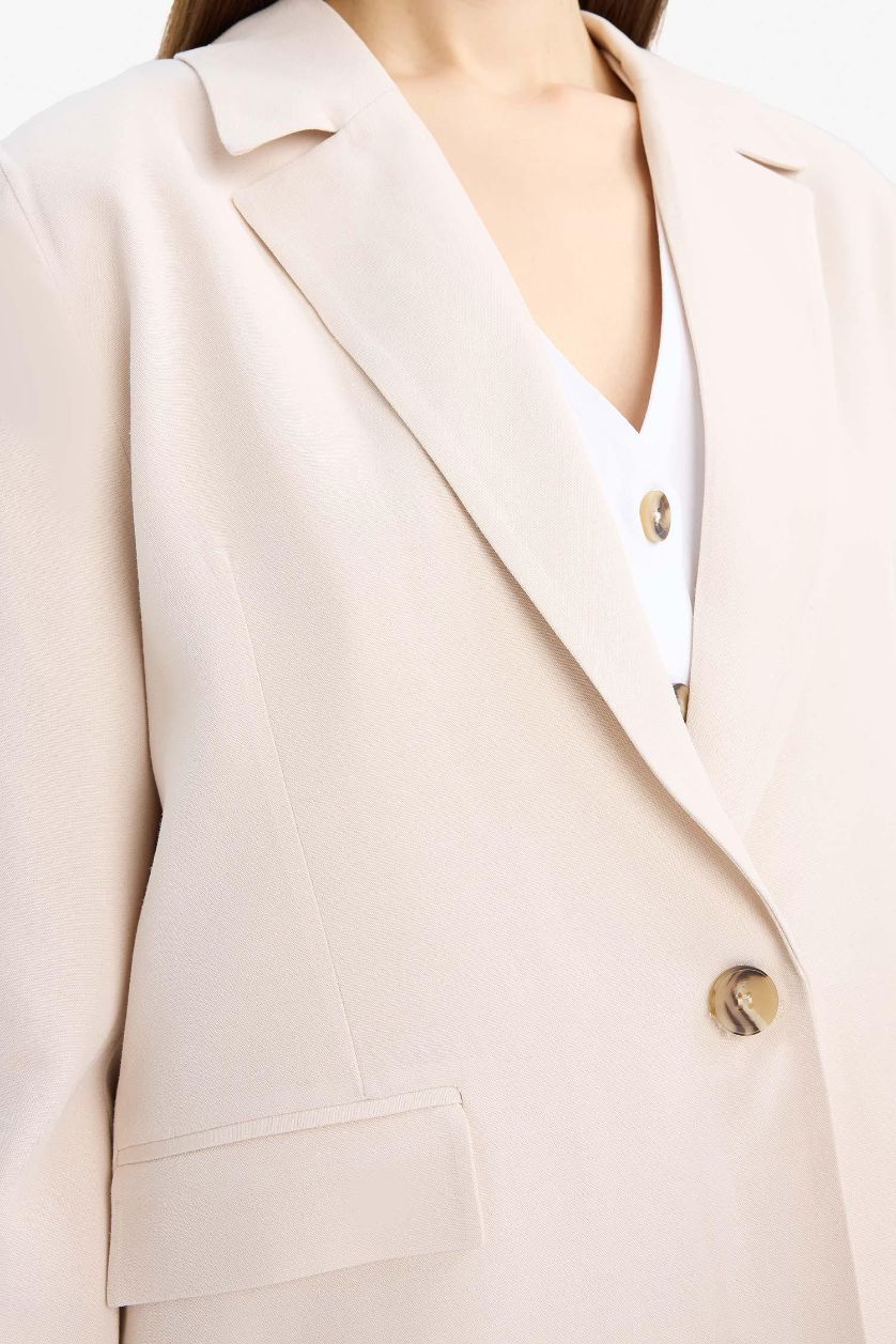 Kadın Taş Oversıze Keten Karışımlı Blazer Ceket