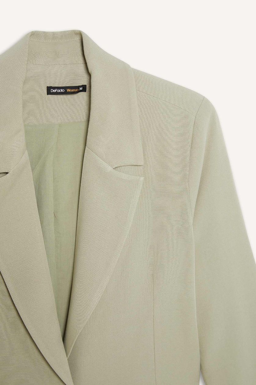 Kadın Haki Oversıze Keten Karışımlı Blazer Ceket