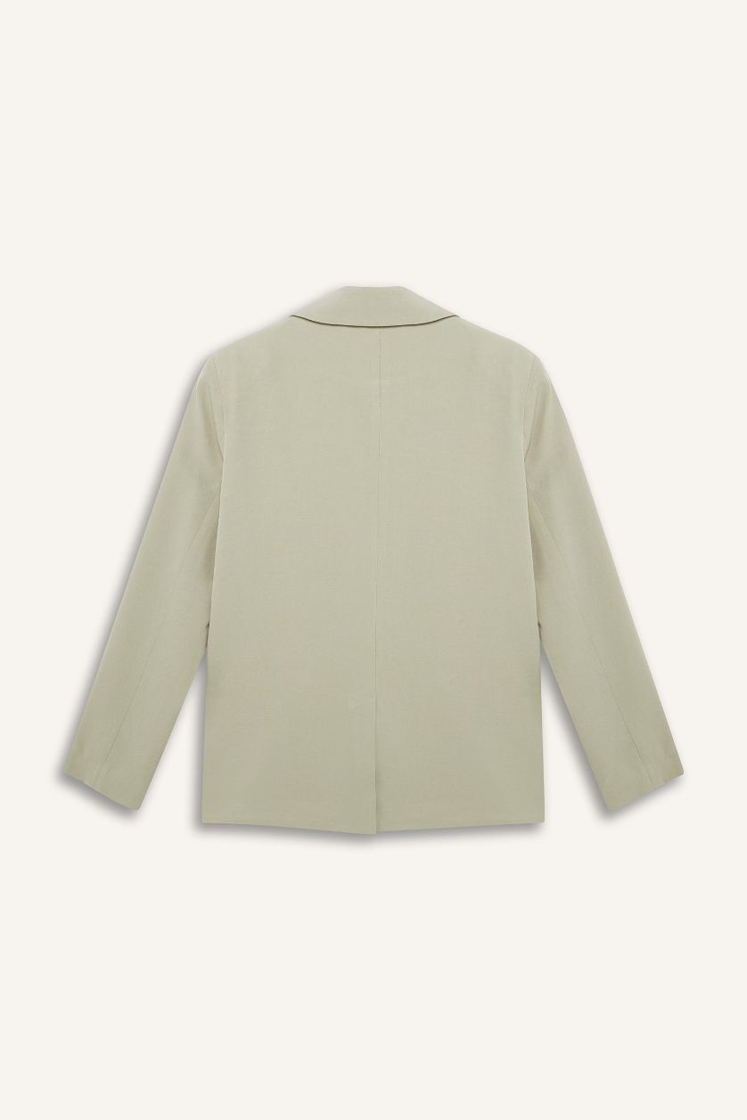 Kadın Haki Oversıze Keten Karışımlı Blazer Ceket