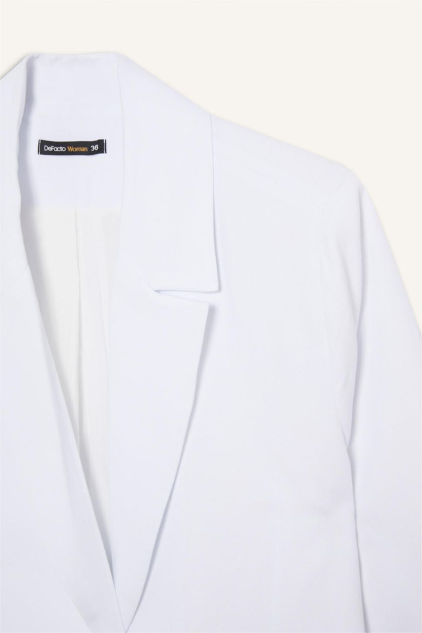 Kadın Beyaz Oversize Geniş Kalıp Keten Karışımlı Beyaz Blazer Ceket