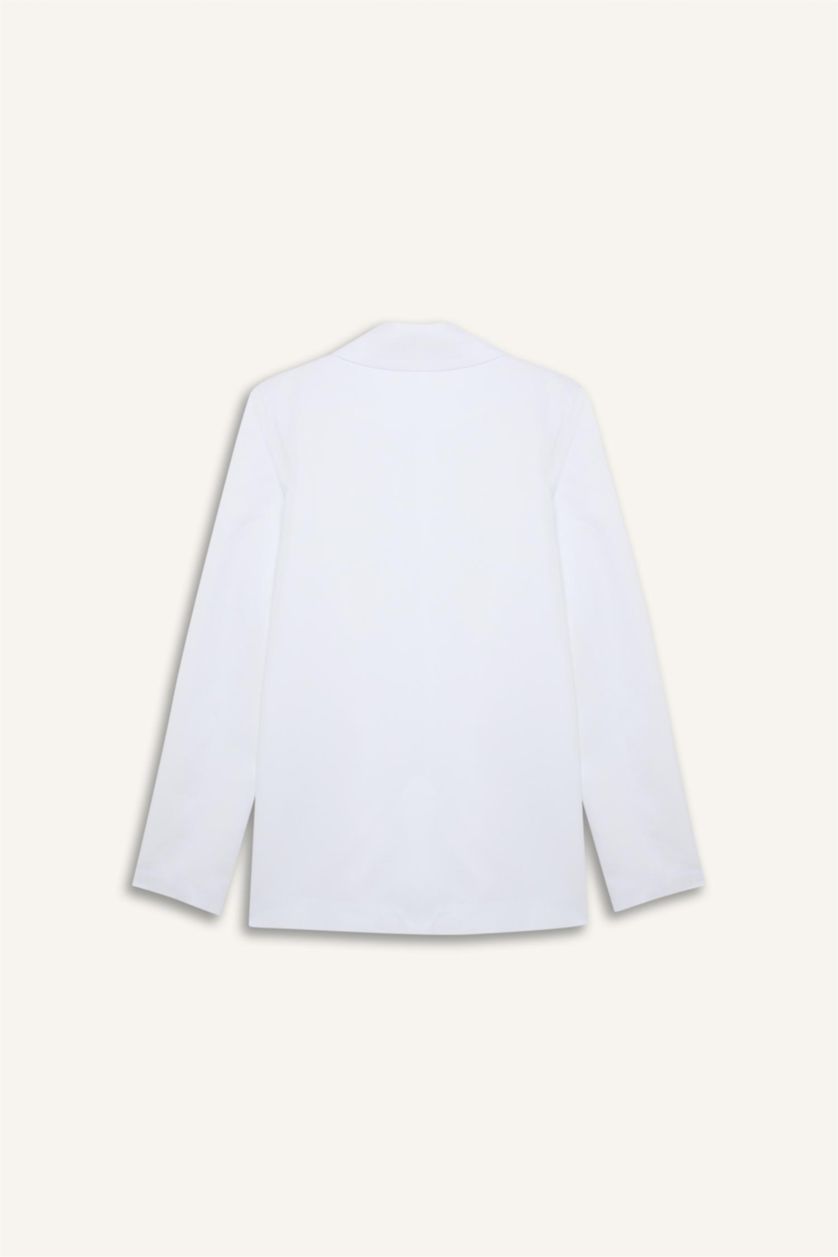 Kadın Beyaz Oversize Geniş Kalıp Keten Karışımlı Beyaz Blazer Ceket