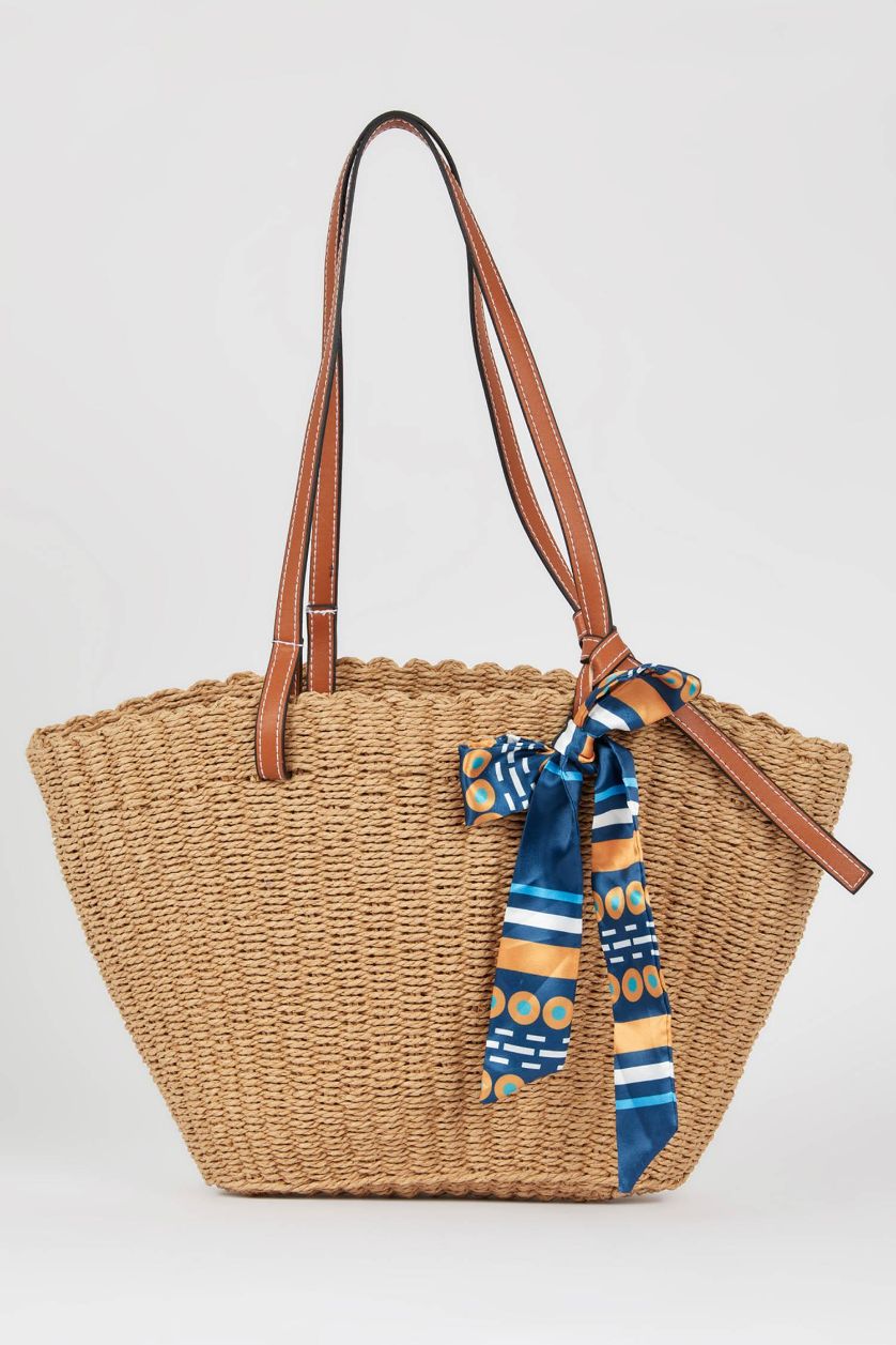 Kadın Açık Kum Hasır Omuz Çantası