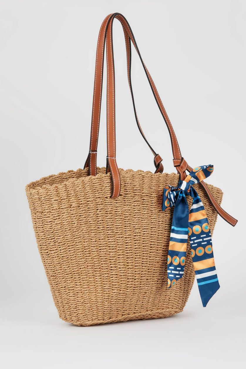 Kadın Açık Kum Hasır Omuz Çantası