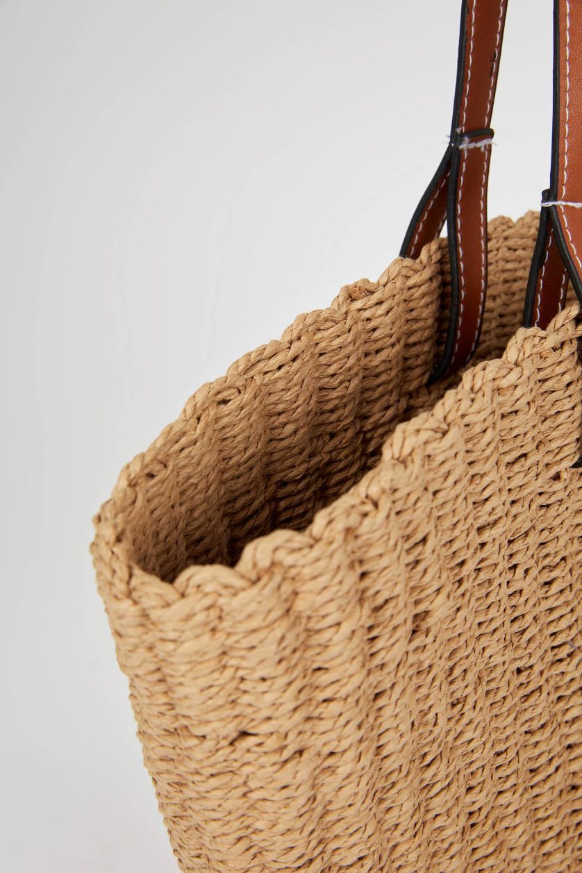 Kadın Açık Kum Hasır Omuz Çantası