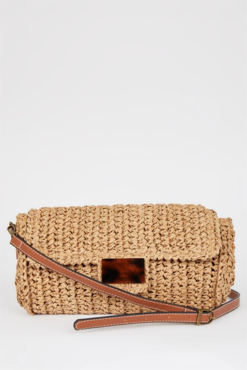 Kadın Koyu Kum Kadın Hasır Çapraz Çanta