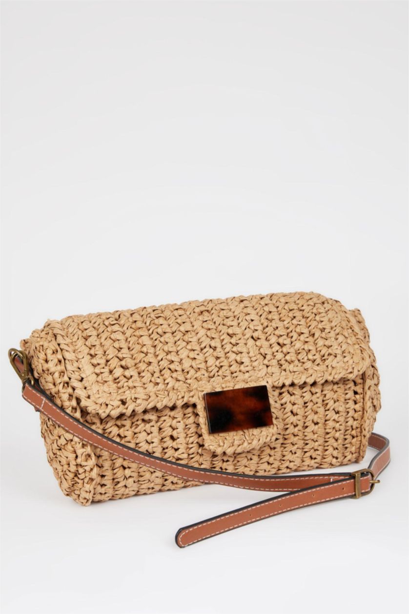 Kadın Koyu Kum Kadın Hasır Çapraz Çanta