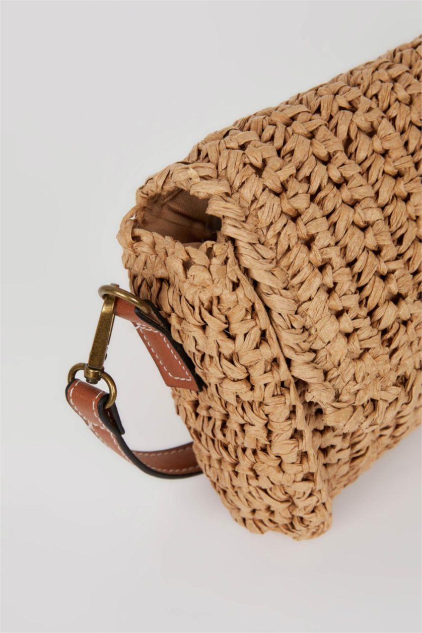 Kadın Koyu Kum Kadın Hasır Çapraz Çanta