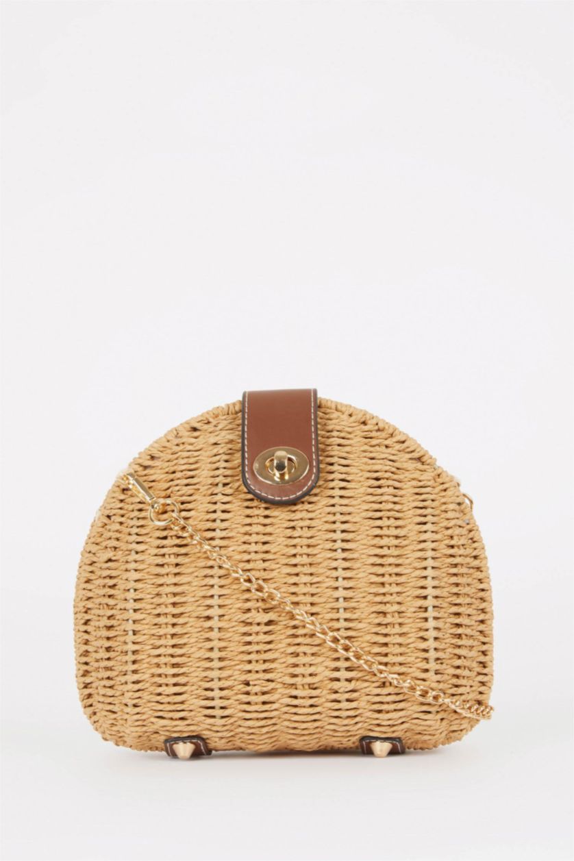 Kadın Koyu Kum Kadın Hasır Çapraz Çanta