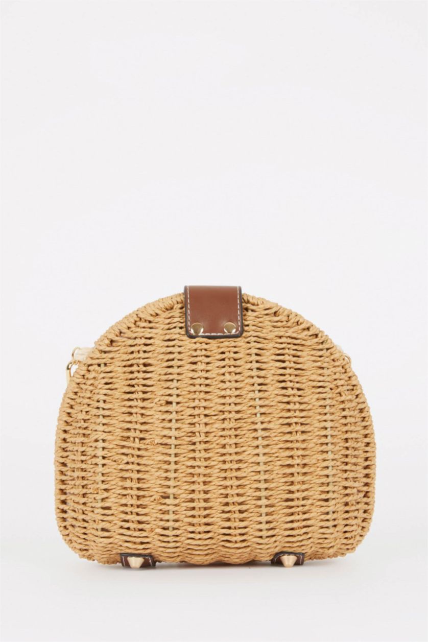 Kadın Koyu Kum Kadın Hasır Çapraz Çanta