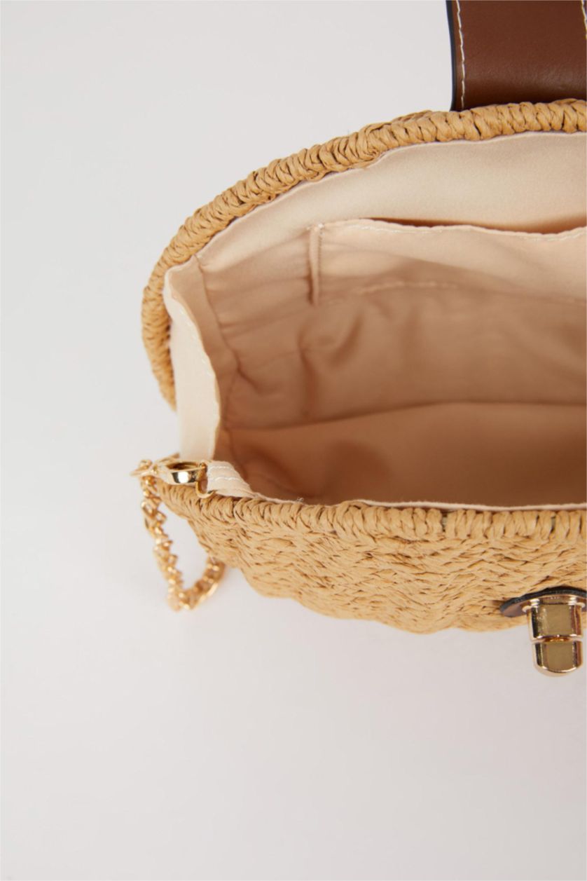 Kadın Koyu Kum Kadın Hasır Çapraz Çanta