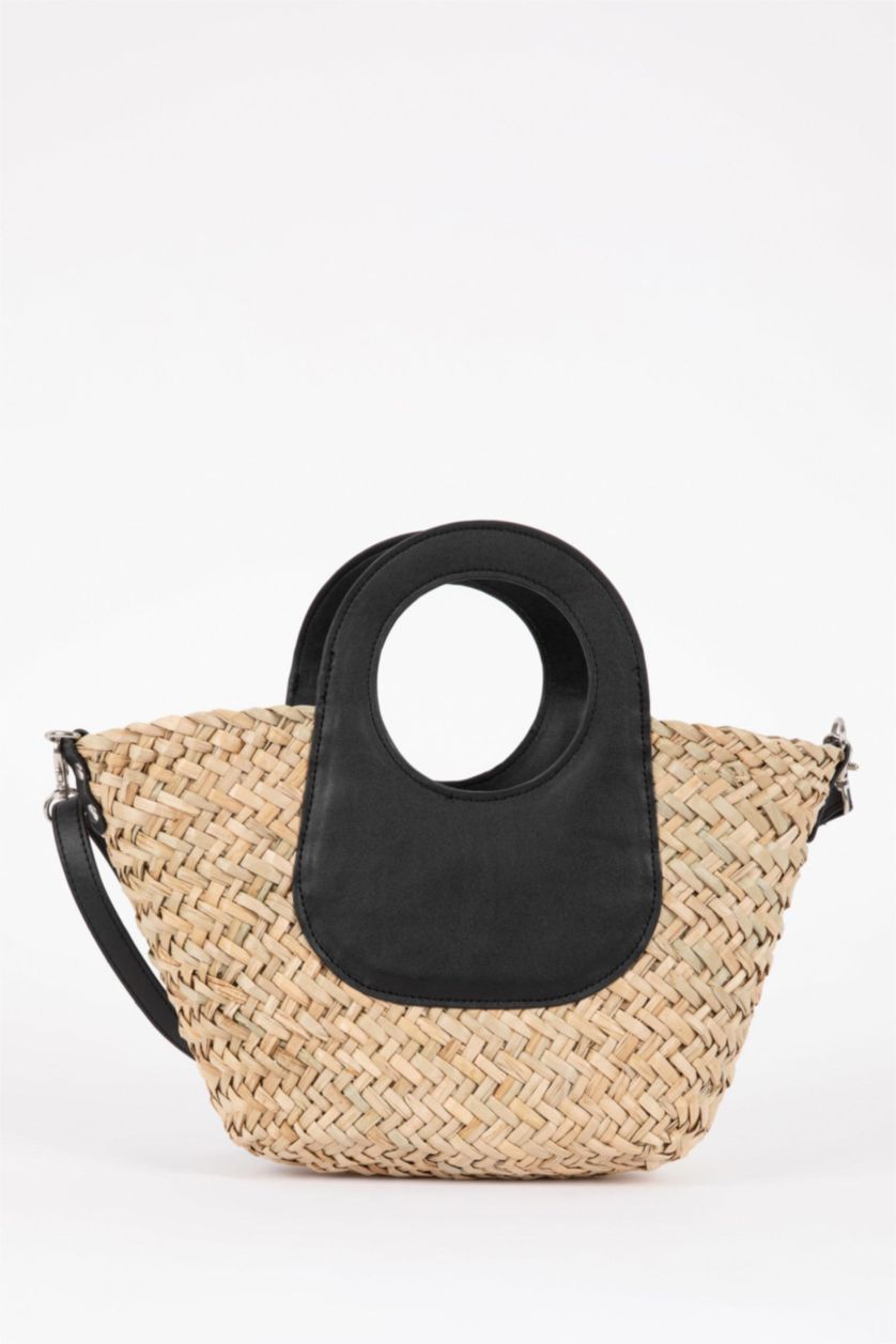 WOMAN Black Women Straw Shoulder Bag