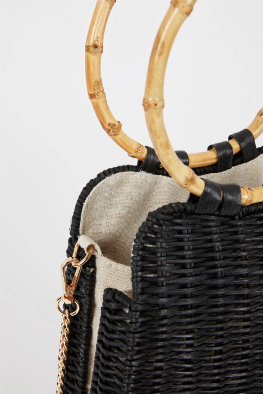 FEMME Noir Sac à main en paille pour femme