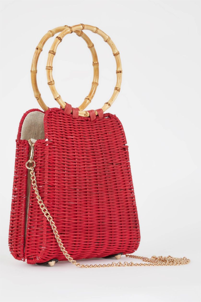 Kadın Kırmızı Hasır El Çantası